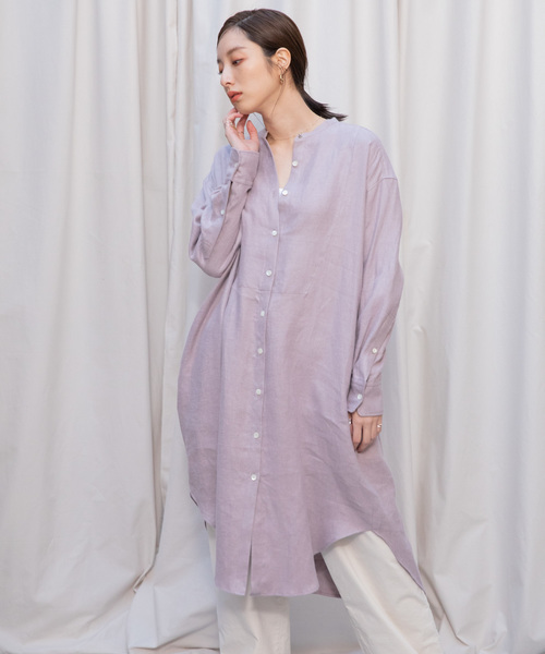 Liyoca(リヨカ)の「【Liyoca】起毛リネンツイルロングシャツ(シャツワンピース・レディース・ブラック/レッド/シルバーグレー/ラベンダー・FREE)」の9枚目の写真