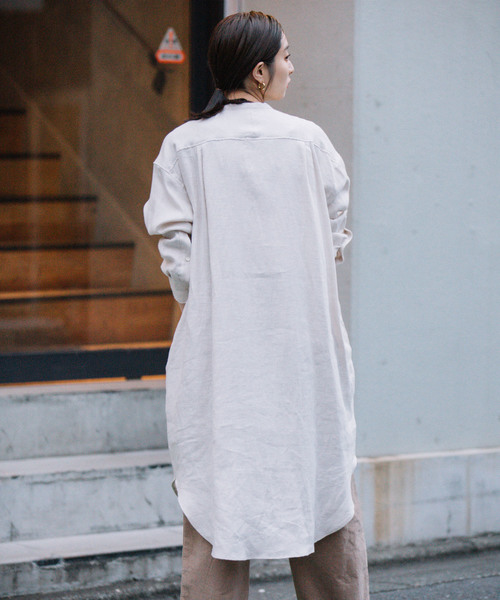 Liyoca(リヨカ)の「【Liyoca】起毛リネンツイルロングシャツ(シャツワンピース・レディース・ブラック/レッド/シルバーグレー/ラベンダー・FREE)」の5枚目の写真