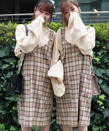 PairPair | コーデュロイ＆チェック柄ジャンパースカート(ワンピース)