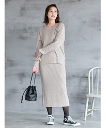 クルーネックリブニットセットアップ