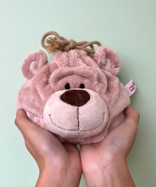 NICI/フィギュアフェイスポーチ ベア 巾着袋 もこもこ（ポーチ）｜nici