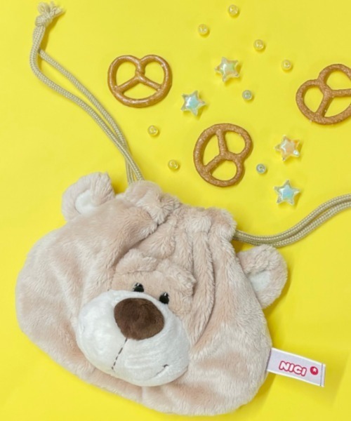 NICI/フィギュアフェイスポーチ ベア 巾着袋 もこもこ（ポーチ）｜nici