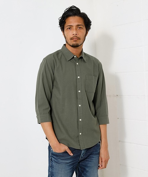 AZUL by moussy（アズールバイマウジー）の「LINEN 3/4 SLEEVE SHIRT/リネン3/4スリーブシャツ（シャツ/ブラウス・メンズ・ライトブラック/ブラック系その他/ホワイト/ライトピンク/ライトカーキ・MEDIUM/SMALL/LARGE/X-LARGE）」の4枚目の写真