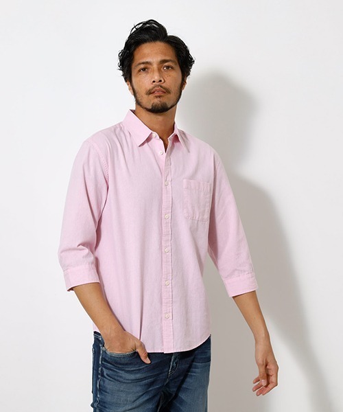 AZUL by moussy（アズールバイマウジー）の「LINEN 3/4 SLEEVE SHIRT/リネン3/4スリーブシャツ（シャツ/ブラウス・メンズ・ライトブラック/ブラック系その他/ホワイト/ライトピンク/ライトカーキ・MEDIUM/SMALL/LARGE/X-LARGE）」の5枚目の写真