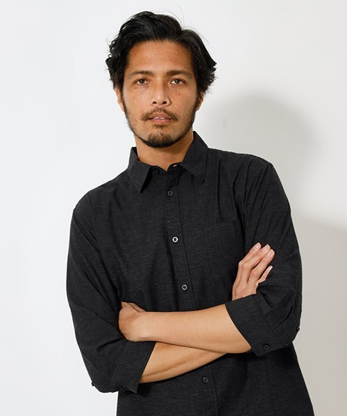 AZUL by moussy（アズールバイマウジー）の「LINEN 3/4 SLEEVE SHIRT/リネン3/4スリーブシャツ（シャツ/ブラウス・メンズ・ライトブラック/ブラック系その他/ホワイト/ライトピンク/ライトカーキ・MEDIUM/SMALL/LARGE/X-LARGE）」の9枚目の写真