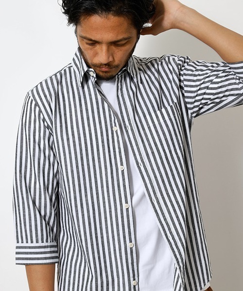 AZUL by moussy（アズールバイマウジー）の「LINEN 3/4 SLEEVE SHIRT/リネン3/4スリーブシャツ（シャツ/ブラウス・メンズ・ライトブラック/ブラック系その他/ホワイト/ライトピンク/ライトカーキ・MEDIUM/SMALL/LARGE/X-LARGE）」の17枚目の写真