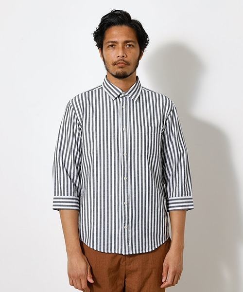 AZUL by moussy（アズールバイマウジー）の「LINEN 3/4 SLEEVE SHIRT/リネン3/4スリーブシャツ（シャツ/ブラウス・メンズ・ライトブラック/ブラック系その他/ホワイト/ライトピンク/ライトカーキ・MEDIUM/SMALL/LARGE/X-LARGE）」の19枚目の写真