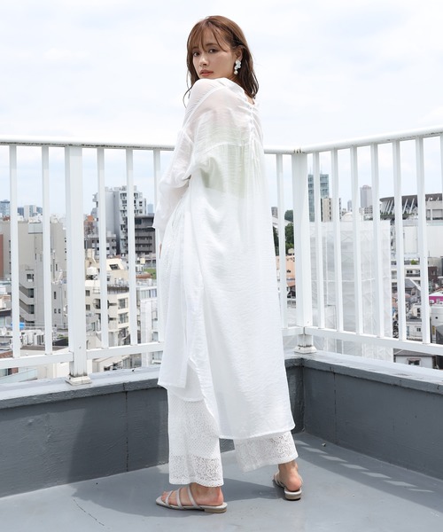 one after another NICE CLAUP（ワンアフターアナザーナイスクラップ）の「うしろレースアップロングシアーシャツ（シャツ/ブラウス・レディース・ベージュ/オフホワイト/ミント・FREE）」の10枚目の写真