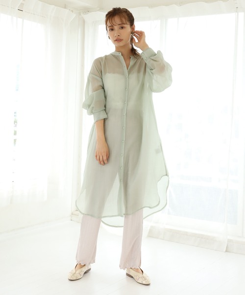 one after another NICE CLAUP（ワンアフターアナザーナイスクラップ）の「うしろレースアップロングシアーシャツ（シャツ/ブラウス・レディース・ベージュ/オフホワイト/ミント・FREE）」の18枚目の写真