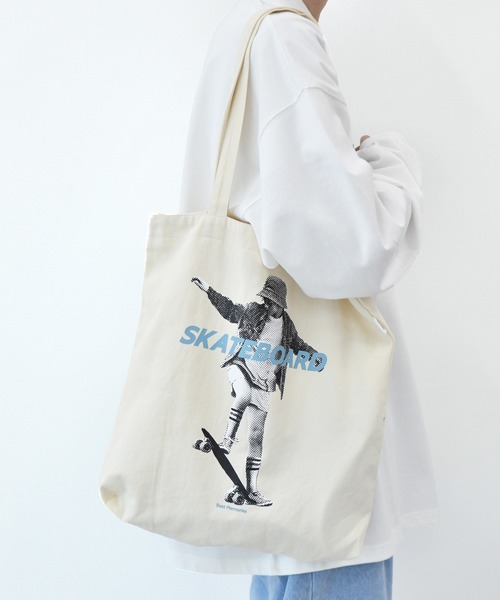 Perushu（ペルーシュ）の「OPEN限定　スケボープリントロンT×トートバッグセット（Tシャツ/カットソー・メンズ・ホワイト/ブラック/ライトグリーン・SMALL/MEDIUM/LARGE）」の6枚目の写真