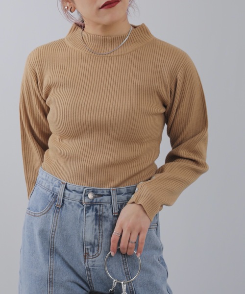 ap retro（アプレトロ）の「袖ボリュームボトルネックリブニット/プチハイネックリブニット【ZOZO限定アイテム】（ニット/セーター・レディース・ベージュ系その他2/グレイッシュベージュ/ブラック系その他/ベージュ/ホワイト系その他/ダークオレンジ/グレー系その他/ブラック/オレンジ系その他/ベージュ系その他/トップグレー/オフホワイト・FREE）」の8枚目の写真