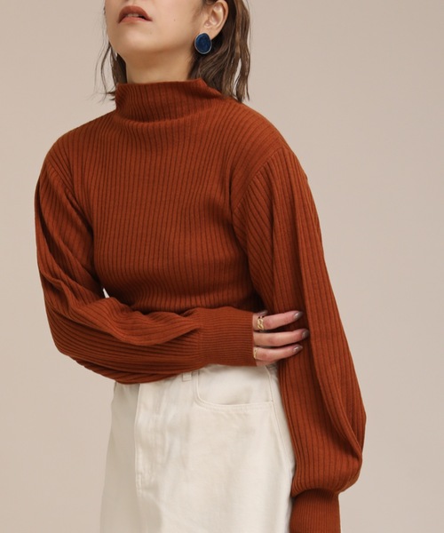 ap retro（アプレトロ）の「袖ボリュームボトルネックリブニット/プチハイネックリブニット【ZOZO限定アイテム】（ニット/セーター・レディース・ベージュ系その他2/グレイッシュベージュ/ブラック系その他/ベージュ/ホワイト系その他/ダークオレンジ/グレー系その他/ブラック/オレンジ系その他/ベージュ系その他/トップグレー/オフホワイト・FREE）」の12枚目の写真