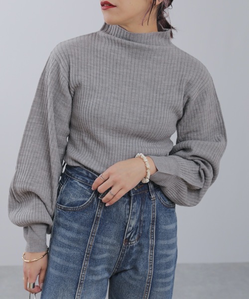 ap retro（アプレトロ）の「袖ボリュームボトルネックリブニット/プチハイネックリブニット【ZOZO限定アイテム】（ニット/セーター・レディース・ベージュ系その他2/グレイッシュベージュ/ブラック系その他/ベージュ/ホワイト系その他/ダークオレンジ/グレー系その他/ブラック/オレンジ系その他/ベージュ系その他/トップグレー/オフホワイト・FREE）」の5枚目の写真