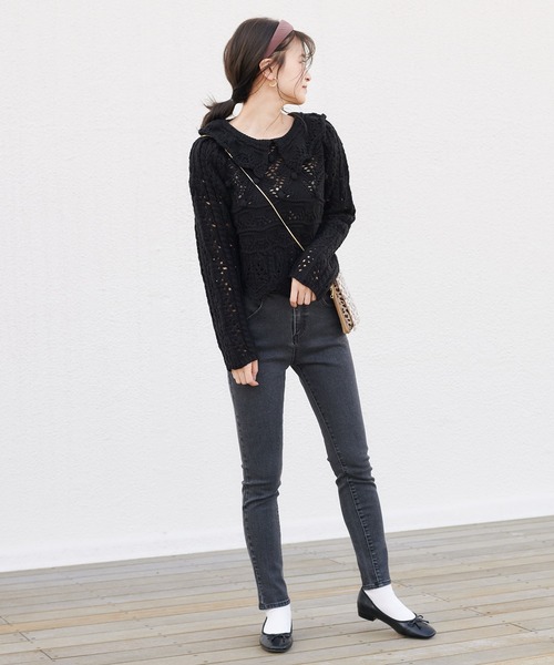 one after another NICE CLAUP（ワンアフターアナザーナイスクラップ）の「バックレースアップスキニーパンツ（デニムパンツ・レディース・ブラック/グレー/インディゴブルー・SMALL/MEDIUM）」の6枚目の写真