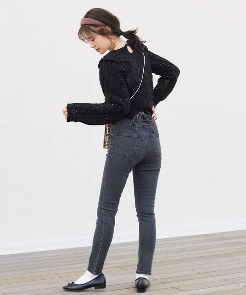 one after another NICE CLAUP（ワンアフターアナザーナイスクラップ）の「バックレースアップスキニーパンツ（デニムパンツ・レディース・ブラック/グレー/インディゴブルー・SMALL/MEDIUM）」の12枚目の写真