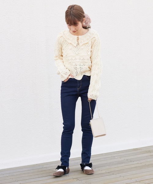 one after another NICE CLAUP（ワンアフターアナザーナイスクラップ）の「バックレースアップスキニーパンツ（デニムパンツ・レディース・ブラック/グレー/インディゴブルー・SMALL/MEDIUM）」の5枚目の写真