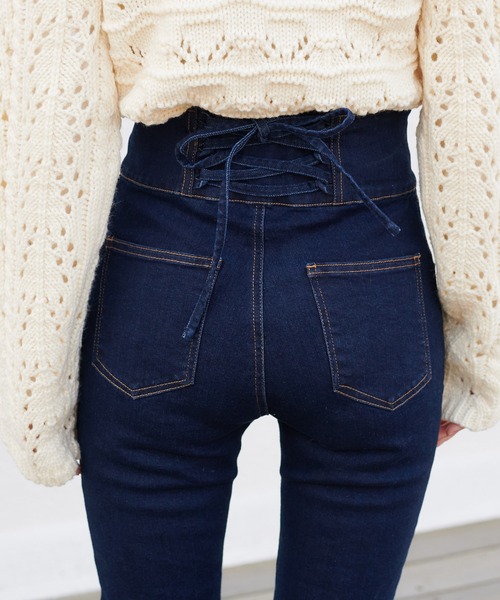 one after another NICE CLAUP（ワンアフターアナザーナイスクラップ）の「バックレースアップスキニーパンツ（デニムパンツ・レディース・ブラック/グレー/インディゴブルー・SMALL/MEDIUM）」の14枚目の写真