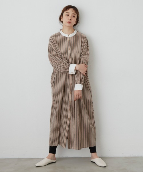 相談中です！完売 人気商品！春夏服♡ドライタッチクレリックストライプワンピース セール】to touch オーガニックストライプ シャツワンピ