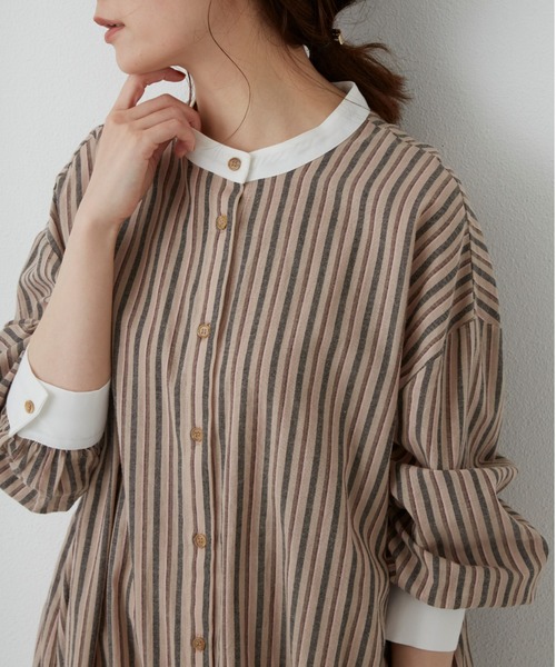 Libra Cue（リブラ キュー）の「ストライプクレリックワンピース（ワンピース・レディース・ベージュ/ブルー・FREE）」の21枚目の写真