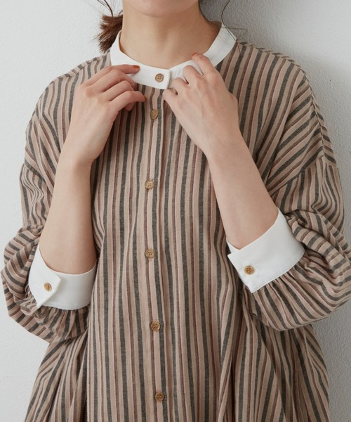Libra Cue（リブラ キュー）の「ストライプクレリックワンピース（ワンピース・レディース・ベージュ/ブルー・FREE）」の19枚目の写真