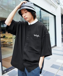 Mark Gonzales/マークゴンザレス MONO-MART別注 ブライトポプリン オーバーサイズ クレリック 1/2 sleeve バンドカラーシャツ