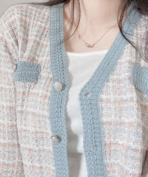 SONA（ソナ）の「SONYUNARA ミックスツイード配色カーディガン（カーディガン/ボレロ・レディース・ライトブルー/アイボリー・FREE）」の6枚目の写真