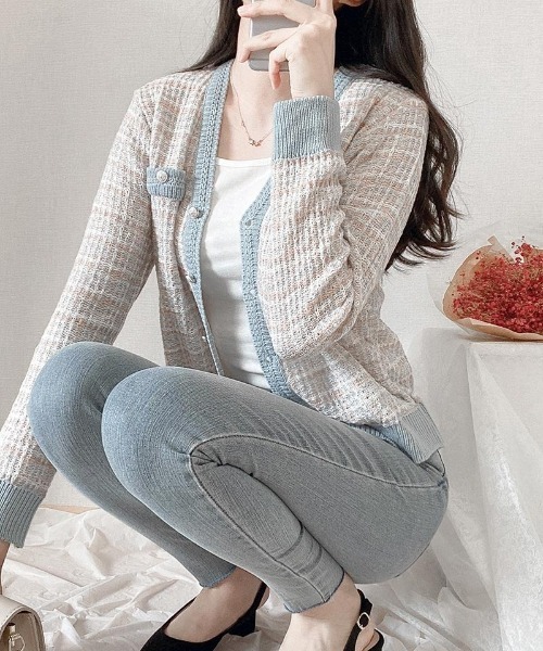 SONA（ソナ）の「SONYUNARA ミックスツイード配色カーディガン（カーディガン/ボレロ・レディース・ライトブルー/アイボリー・FREE）」の9枚目の写真
