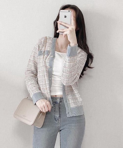 SONA（ソナ）の「SONYUNARA ミックスツイード配色カーディガン（カーディガン/ボレロ・レディース・ライトブルー/アイボリー・FREE）」の8枚目の写真