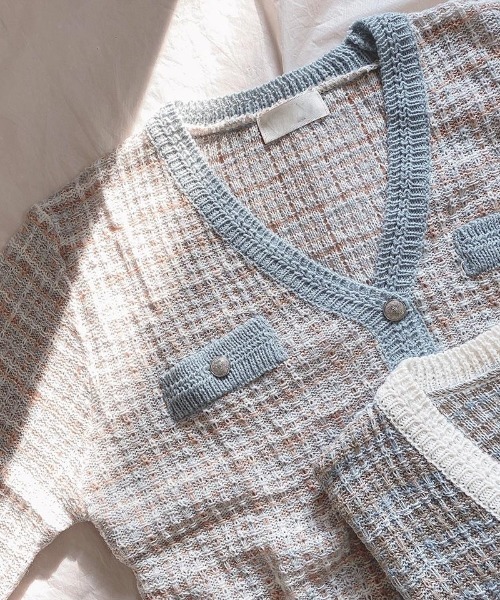 SONA（ソナ）の「SONYUNARA ミックスツイード配色カーディガン（カーディガン/ボレロ・レディース・ライトブルー/アイボリー・FREE）」の13枚目の写真