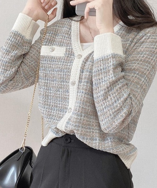 SONA（ソナ）の「SONYUNARA ミックスツイード配色カーディガン（カーディガン/ボレロ・レディース・ライトブルー/アイボリー・FREE）」の11枚目の写真