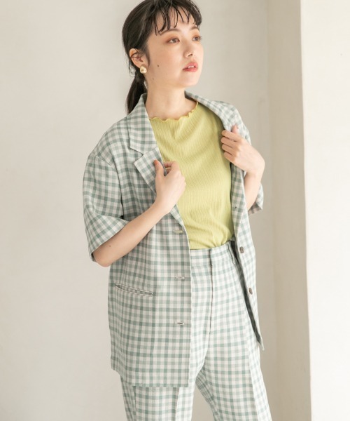 LOWRYS FARM（ローリーズファーム）の「バスケットチェックジャケットＳＳ　925750（テーラードジャケット・レディース・ブラウン/グリーン・FREE）」の8枚目の写真