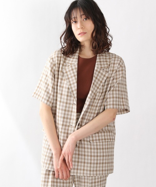 LOWRYS FARM（ローリーズファーム）の「バスケットチェックジャケットＳＳ　925750（テーラードジャケット・レディース・ブラウン/グリーン・FREE）」の5枚目の写真