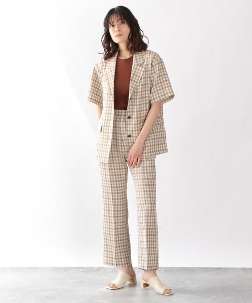 LOWRYS FARM（ローリーズファーム）の「バスケットチェックジャケットＳＳ　925750（テーラードジャケット・レディース・ブラウン/グリーン・FREE）」の3枚目の写真