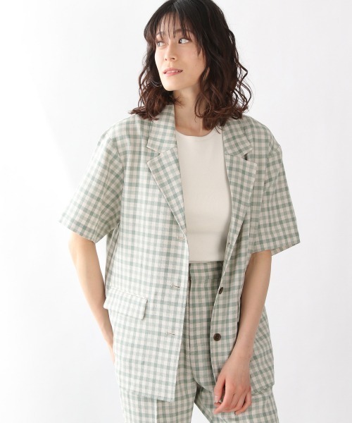 LOWRYS FARM（ローリーズファーム）の「バスケットチェックジャケットＳＳ　925750（テーラードジャケット・レディース・ブラウン/グリーン・FREE）」の14枚目の写真