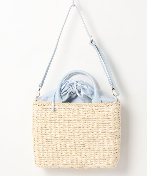 MISCH MASCH（ミッシュマッシュ）の「フルールトートかごバッグ（かごバッグ・レディース・ライトブルー/ホワイト/ピンク・FREE）」の4枚目の写真