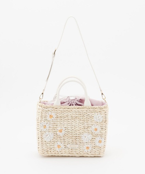 MISCH MASCH（ミッシュマッシュ）の「フルールトートかごバッグ（かごバッグ・レディース・ライトブルー/ホワイト/ピンク・FREE）」の10枚目の写真