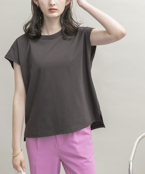 UR Lab.（アーバンリサーチラボ）の「ICESUMMER フレンチスリーブTシャツ（Tシャツ/カットソー・レディース・ライトブルー/オレンジ/カーキ/ブラック/ライトベージュ/オフホワイト/ダークブラウン・FREE）」の4枚目の写真