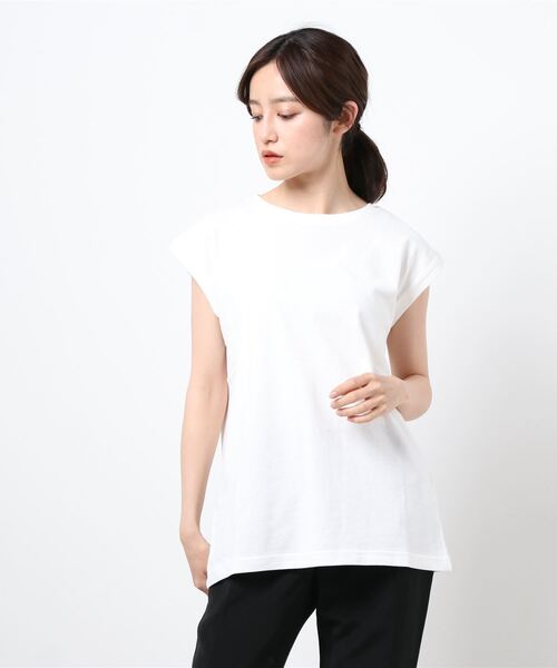 Samansa Mos2（サマンサ モスモス）の「ピグメント加工ノースリーブ（Tシャツ/カットソー・レディース・キナリ/ベージュ/オフホワイト/チャコール・ﾌﾘ-）」の2枚目の写真