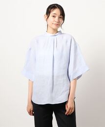 80リネンBARBARAスタンドカラーブラウス