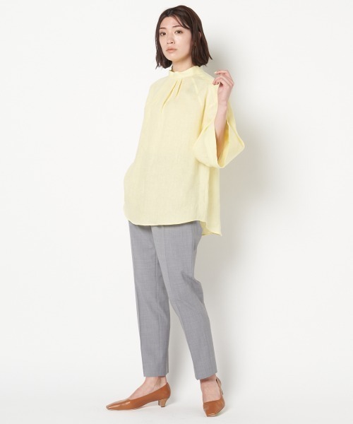 HELIOPOLE（エリオポール）の「80リネンBARBARAスタンドカラーブラウス（シャツ/ブラウス・レディース・スカイブルー/ホワイト/カーキ/ライトイエロー・38）」の4枚目の写真