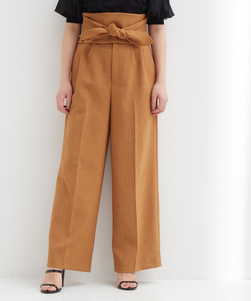 Tiara(ティアラ)の「麻調リボンベルトワイドパンツ(その他パンツ・レディース・スミクロ/グリーン/キャメル/グレイッシュベージュ・M/S)」の4枚目の写真