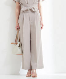 麻調リボンベルトワイドパンツ