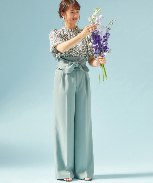 Tiara(ティアラ)の「麻調リボンベルトワイドパンツ(その他パンツ・レディース・スミクロ/グリーン/キャメル/グレイッシュベージュ・M/S)」の3枚目の写真