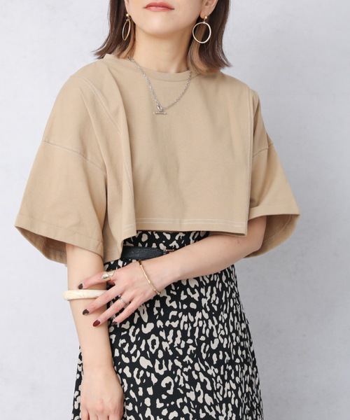 Bonjour Sagan(ボンジュールサガン)の「配色ステッチちびTEE【ZOZO限定アイテム】(Tシャツ/カットソー・レディース・ブラック/ダークオレンジ/ベージュ/グリーン/ダークグリーン/オフホワイト・FREE)」の4枚目の写真