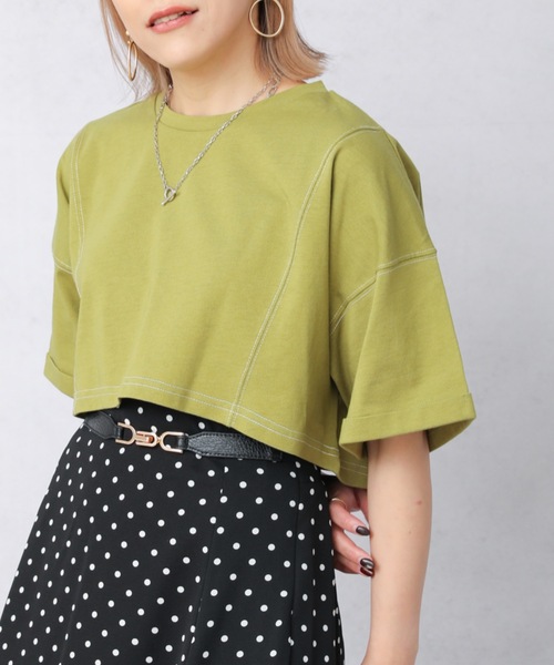 Bonjour Sagan(ボンジュールサガン)の「配色ステッチちびTEE【ZOZO限定アイテム】(Tシャツ/カットソー・レディース・ブラック/ダークオレンジ/ベージュ/グリーン/ダークグリーン/オフホワイト・FREE)」の2枚目の写真