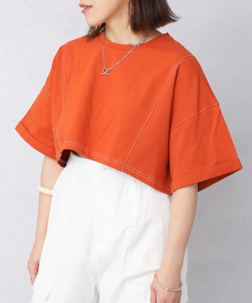 Bonjour Sagan(ボンジュールサガン)の「配色ステッチちびTEE【ZOZO限定アイテム】(Tシャツ/カットソー・レディース・ブラック/ダークオレンジ/ベージュ/グリーン/ダークグリーン/オフホワイト・FREE)」の6枚目の写真