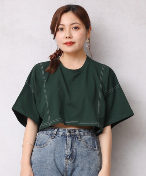 Bonjour Sagan(ボンジュールサガン)の「配色ステッチちびTEE【ZOZO限定アイテム】(Tシャツ/カットソー・レディース・ブラック/ダークオレンジ/ベージュ/グリーン/ダークグリーン/オフホワイト・FREE)」の15枚目の写真