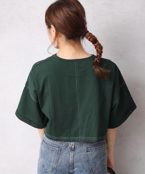 Bonjour Sagan(ボンジュールサガン)の「配色ステッチちびTEE【ZOZO限定アイテム】(Tシャツ/カットソー・レディース・ブラック/ダークオレンジ/ベージュ/グリーン/ダークグリーン/オフホワイト・FREE)」の20枚目の写真