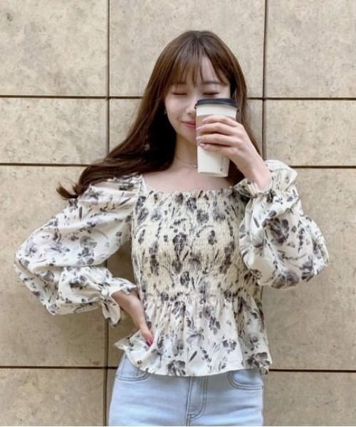 chuu(チュー)の「SONYUNARA 水墨柄シフォンブラウス(Tシャツ/カットソー・レディース・ダークグレー・FREE)」の6枚目の写真