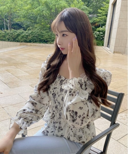 chuu(チュー)の「SONYUNARA 水墨柄シフォンブラウス(Tシャツ/カットソー・レディース・ダークグレー・FREE)」の5枚目の写真